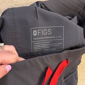 Figs Technical Collection Charcoal Pants with Red Drawstring